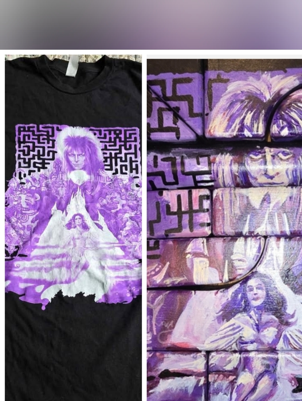 Hand Painted Labyrinth David Bowie Wooden Building Blocks + Shirt Set